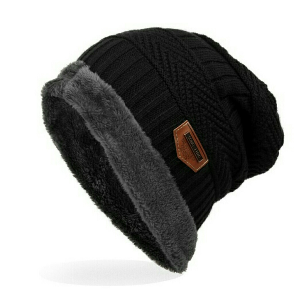 BLACK FUR LINED KNIT BEANIE!🔥 - Picture 2 of 6